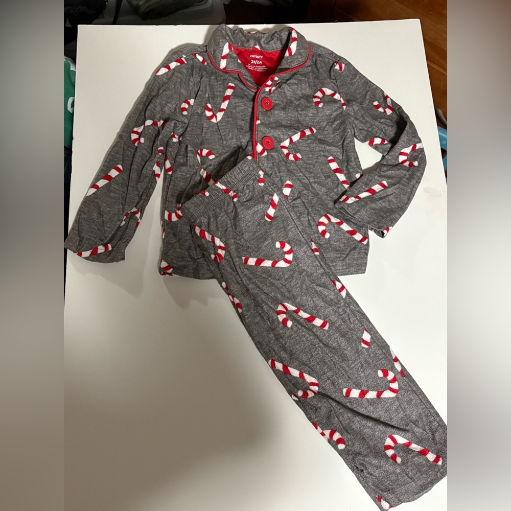 Carter’s Gray Candy Cane Pajama Set 2t Christmas pjs 2T